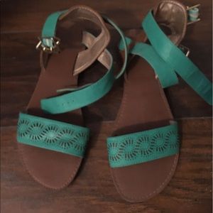 Turquoise scrappy flat sandals