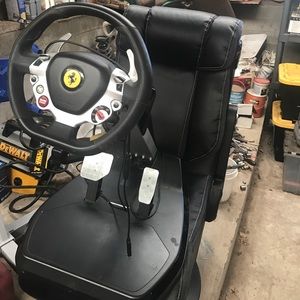 Ferrari steering wheel, pedals,X Rocker chair