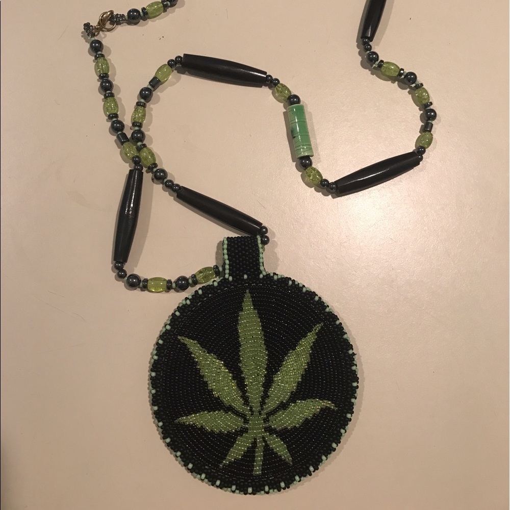 Weed leaf beaded pendant