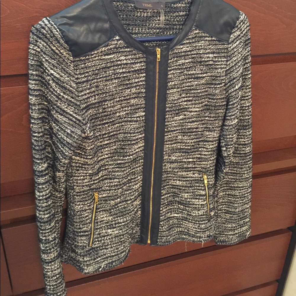Tweed & Leather navy jacket - S
