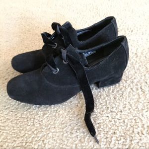 Born Crown black velvet platforms