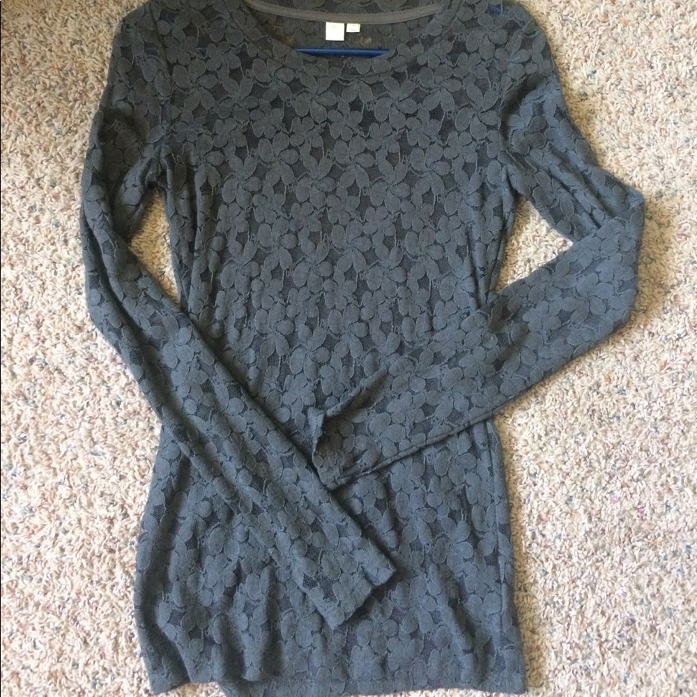 Dark Gray Floral Lace Long Sleeve