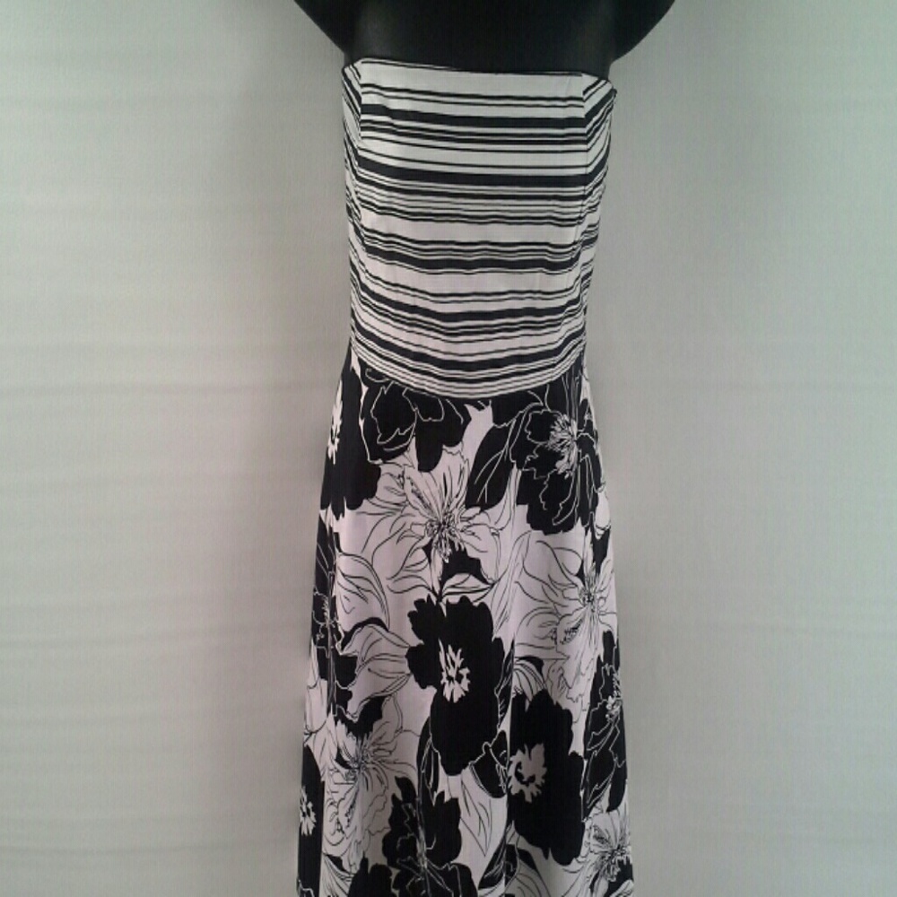 Spencer Jeremy Black & Wh Floral Strapless Dress 8