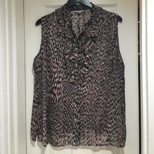 Tahari Buttoned Sleeveless Sheer Blouse