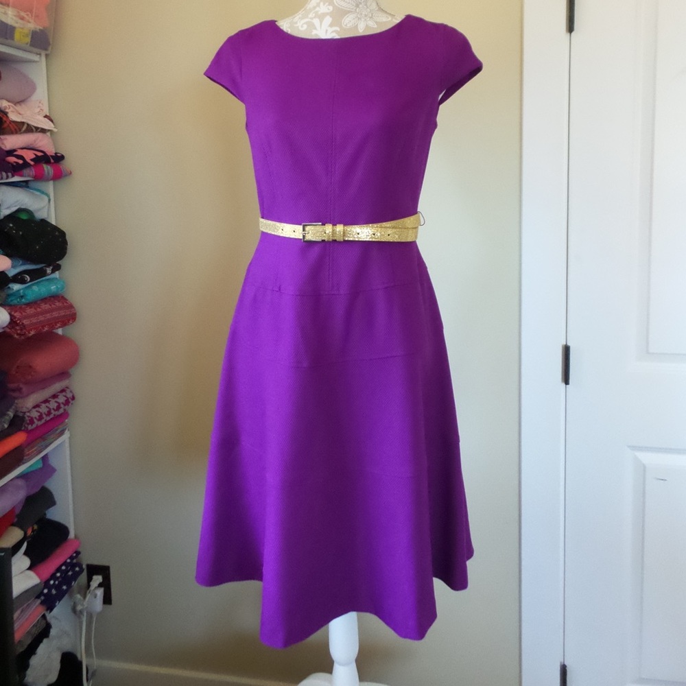 Anne Klein Honeycomb Purple Fit and Flare Dress