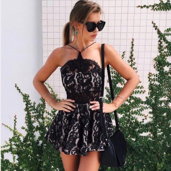 CLEARANCE Black Lace Halter Romper - Picture 4 of 7