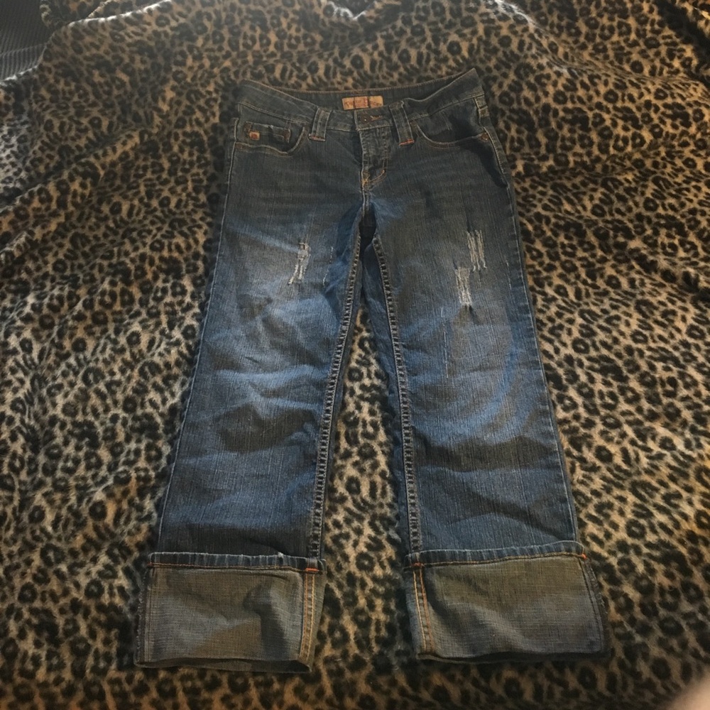 Paris Blues distressed cuffed Capri jeans