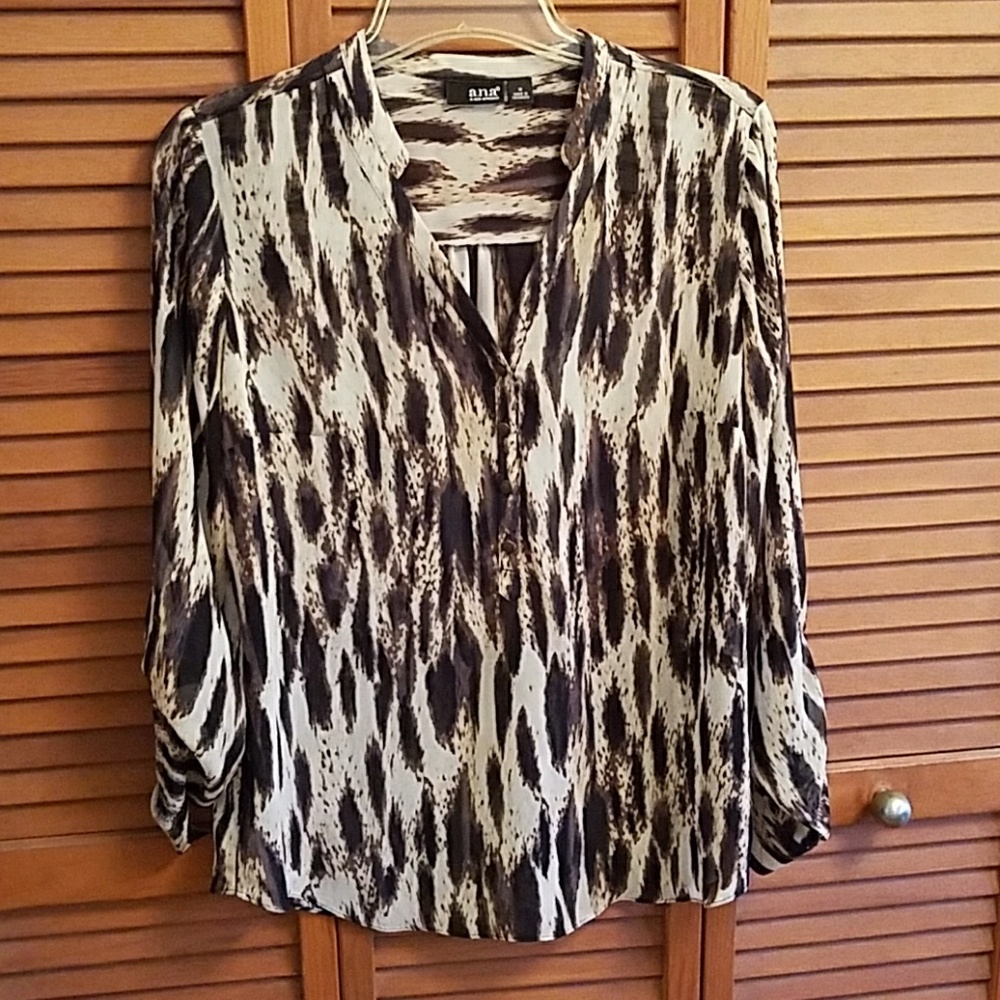 Sheer brown print long sleeve top