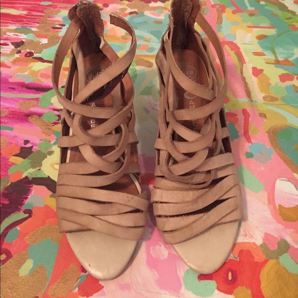 Tan Multiple Strap Wedges