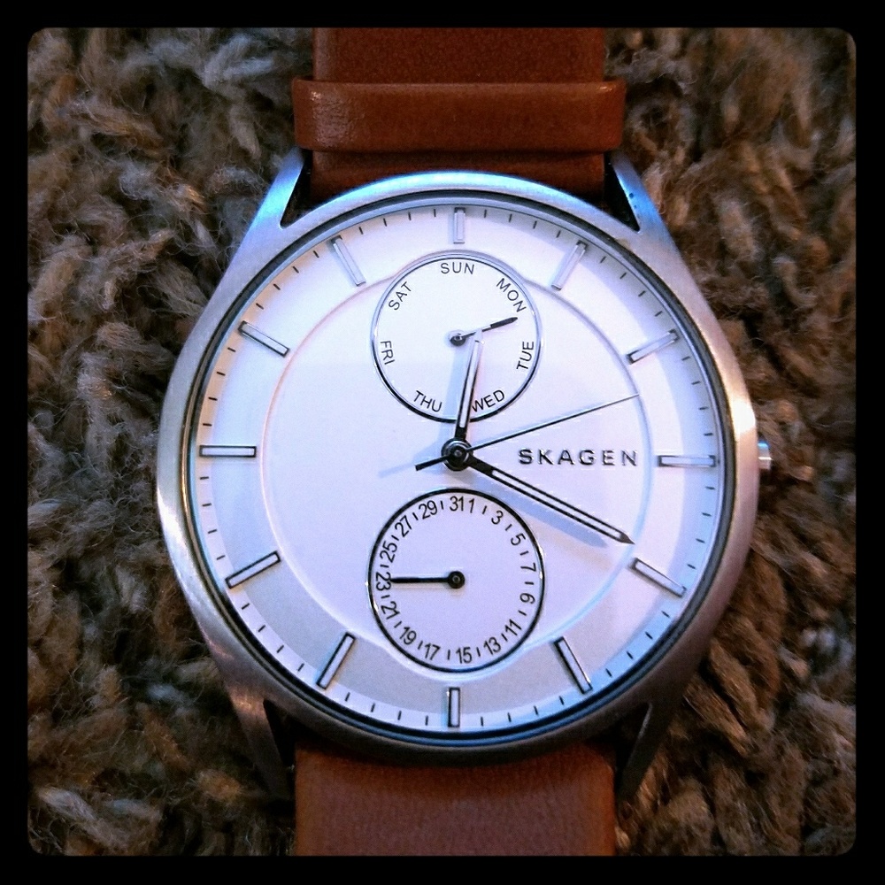 Skagen 6176 Men 'holst' multi-func, brown leather