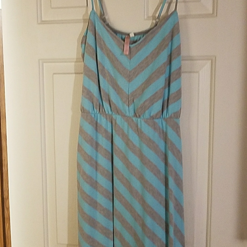 Blue and gray maxi dress