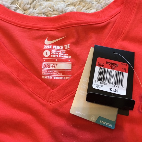 🆕NIKE DRI FIT LARGE V NECK TSHIRT NWT LOGO CORAL - Picture 2 of 4