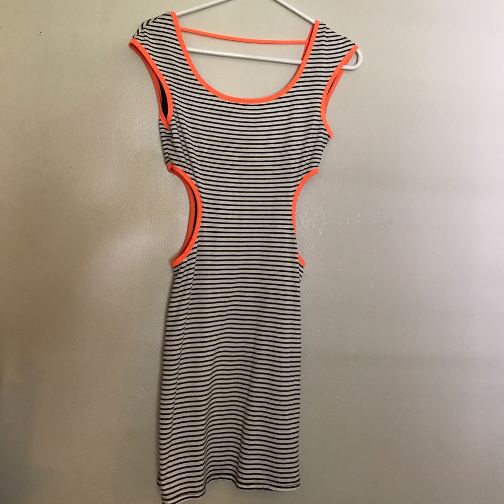 Neon orange trim and striped dress