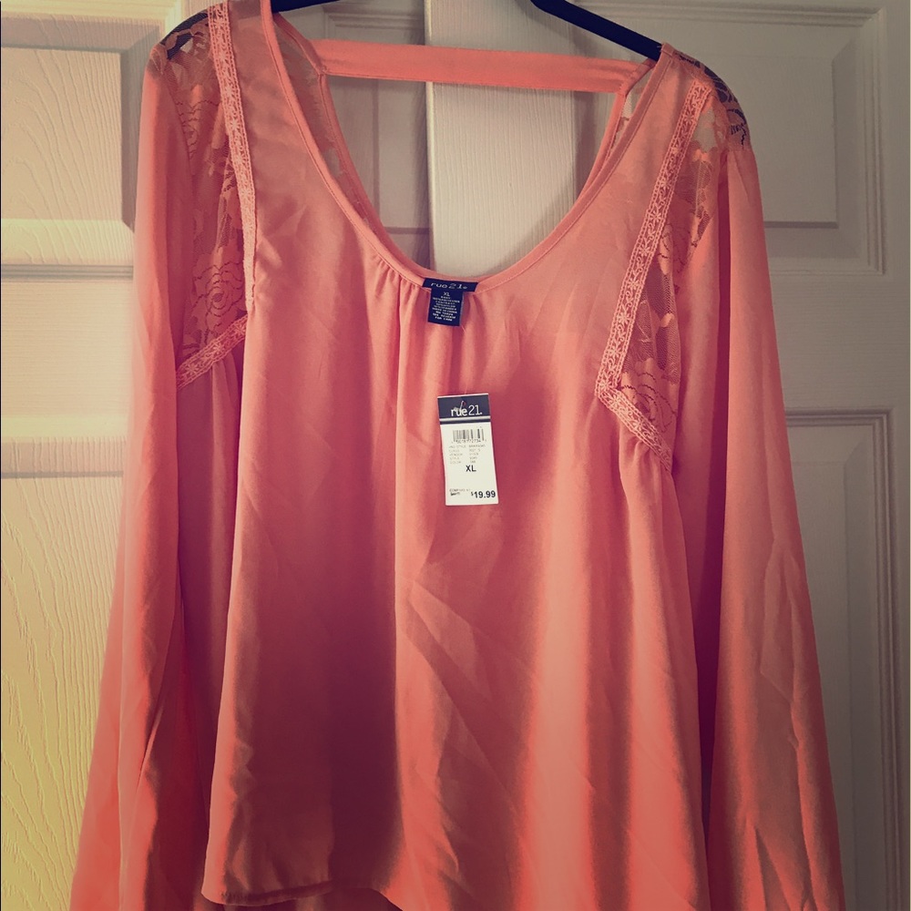 Coral chiffon long sleeve blouse