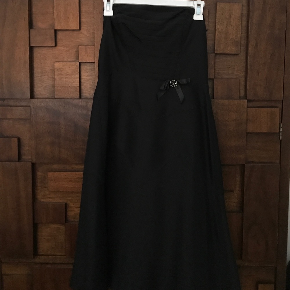 Laundry // Black Silk Strapless Tea-length Dress