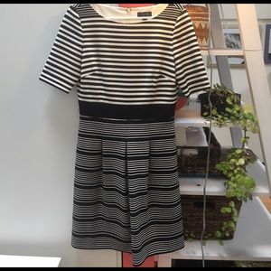 TAHARI b&w size 6 striped super-flattering dress