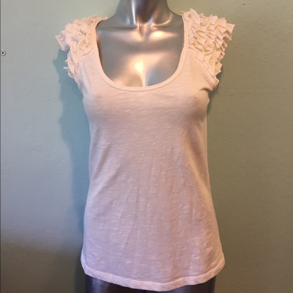 Ruffle shoulder scoop neck top