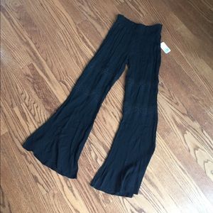 Black crocheted wide leg pants