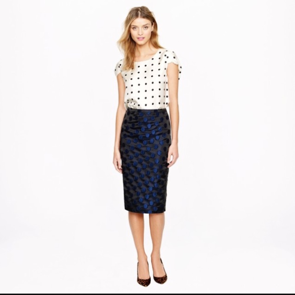 J Crew No. 2 pencil skirt in dot brocade