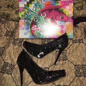 Black and silver Sequence EdHardy heels