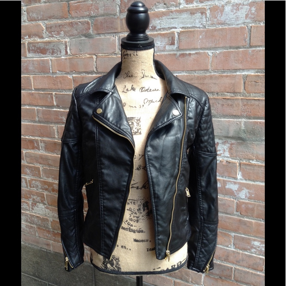 H & M Quilted Faux Leather Jacket With Gold
