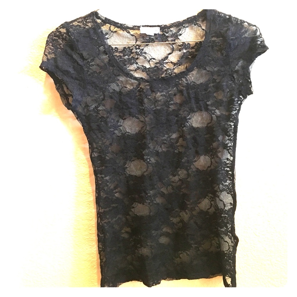 Zenana Outfitters lace, see-through top.