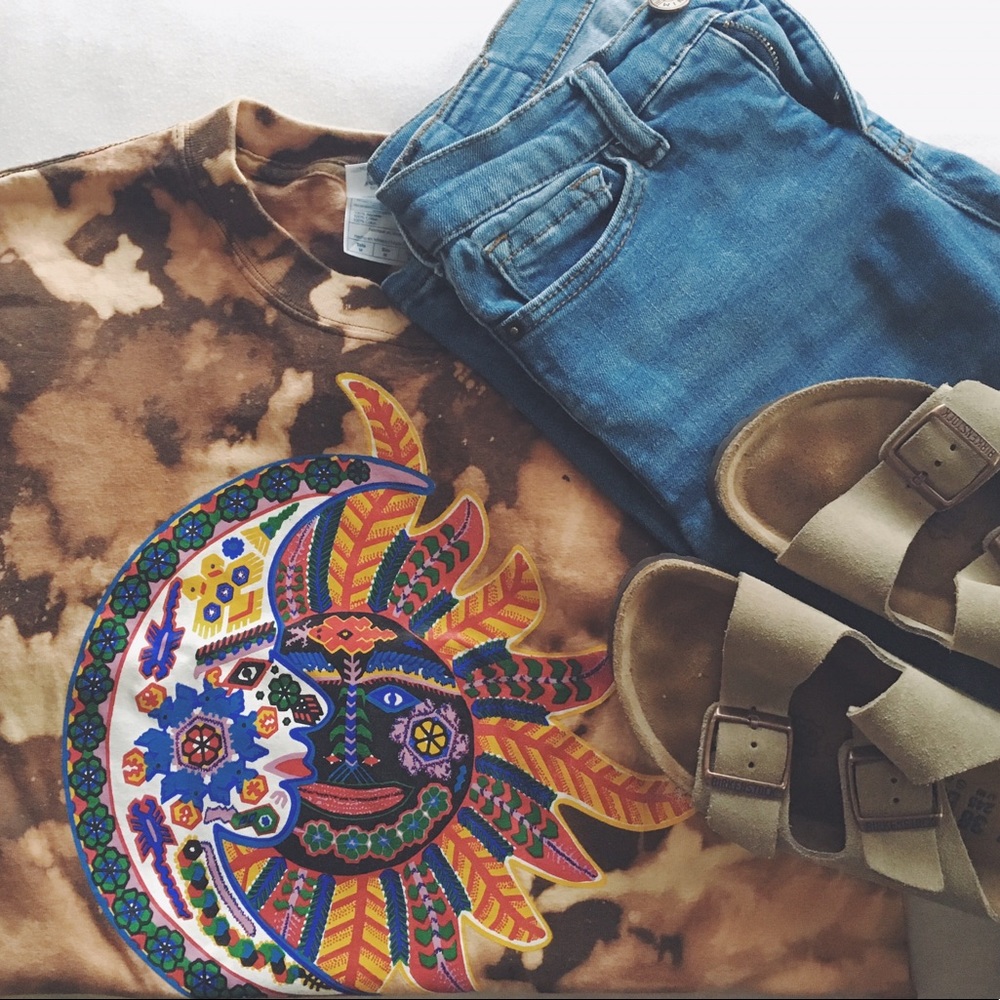 Unique boho Mexico sun tie dye acid wash tee ☀️