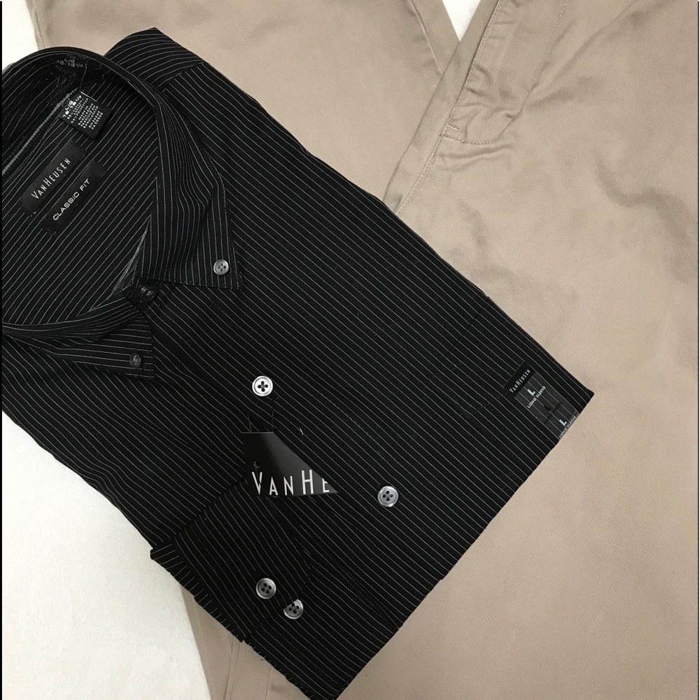 classic fit black pin stripe men's dress shirt