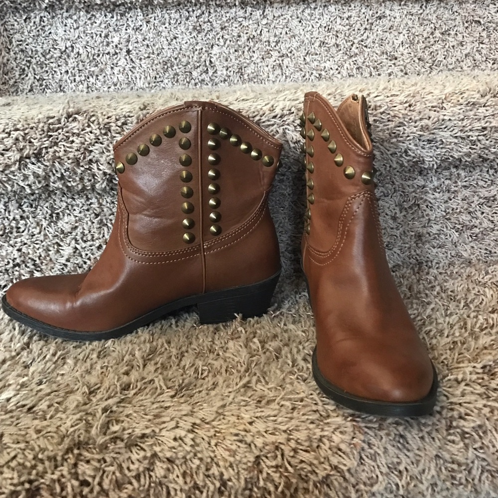 Short Brown Studded Cowgirl Boots