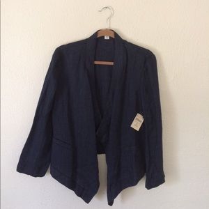 NEW Blue Linen Asymmetrical Open Faced Jacket