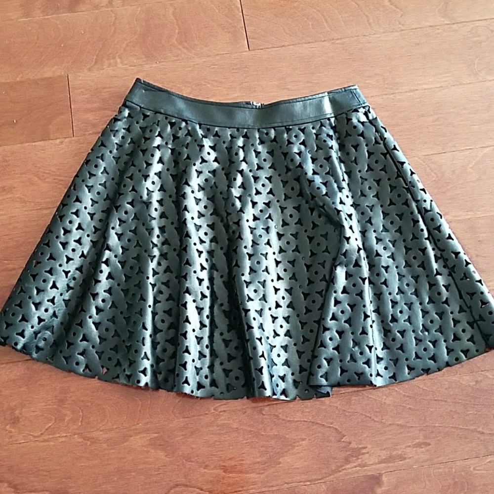 Laser cut vegan leather skirt by 1 State.