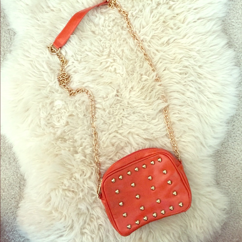 Orange Studded Crossbody Bag