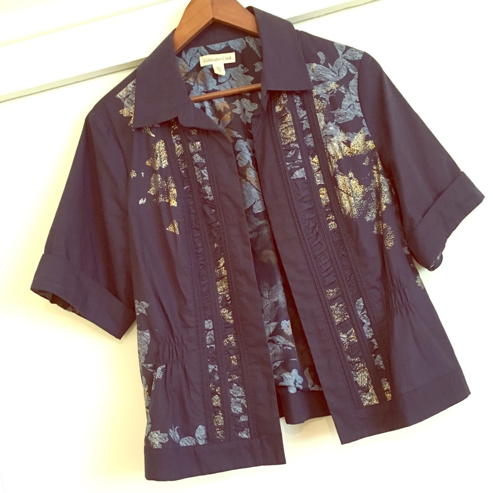 Navy and metallic short sleeved blazer