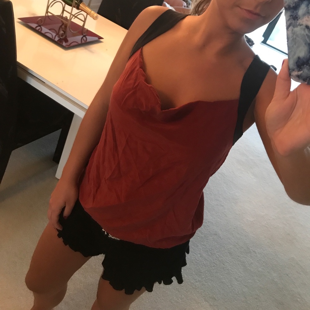 Adorable red and black cowl neck top!