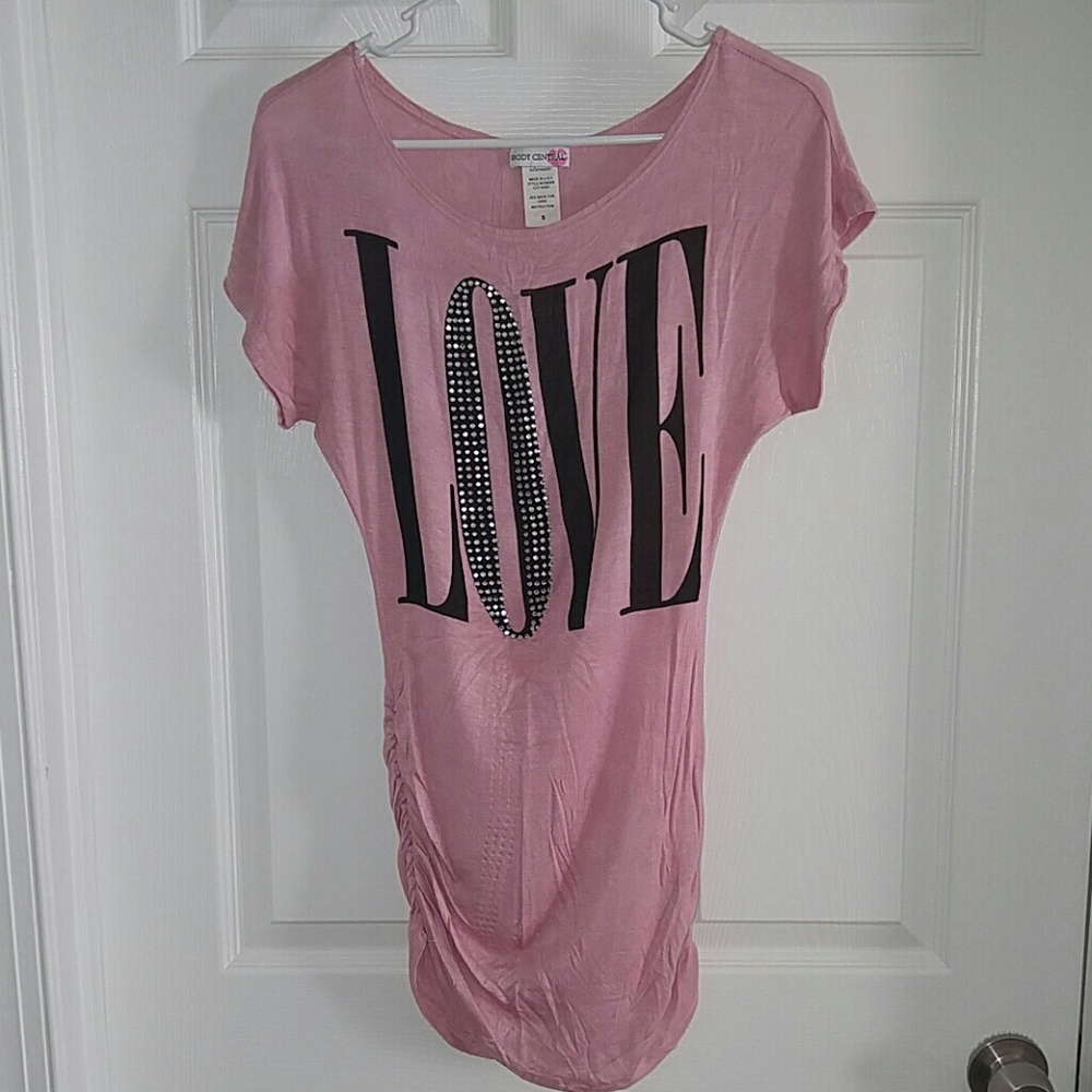 Light pink "LOVE" short-sleeve mini dress