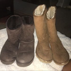 Two pairs of uggs! chocolate one has a hole in toe