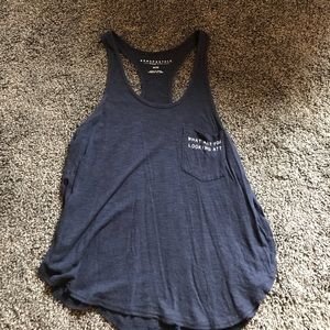 Navy tank top "What are you looking at"