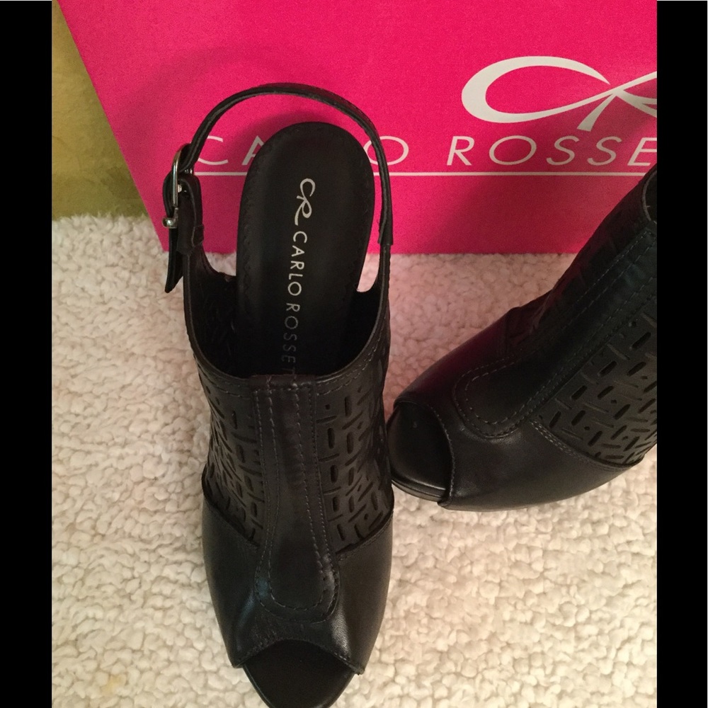 NEW Peep Toe Black Platform Sandals - Picture 3 of 10
