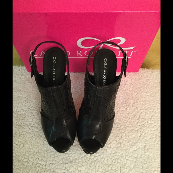 NEW Peep Toe Black Platform Sandals - Picture 5 of 10