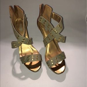 Army green strapped studded heels