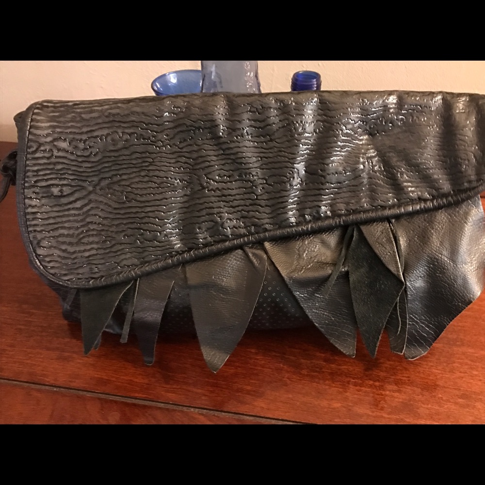 Funky black leather handbag