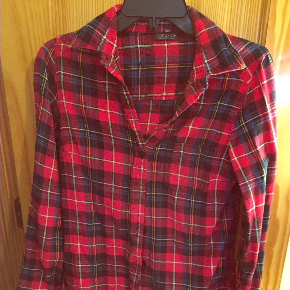Topshop red flannel button up