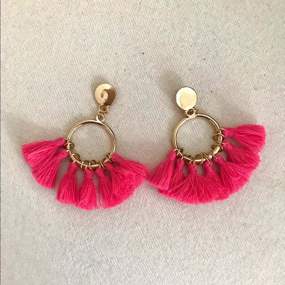 Pink and Gold tassel Earrings