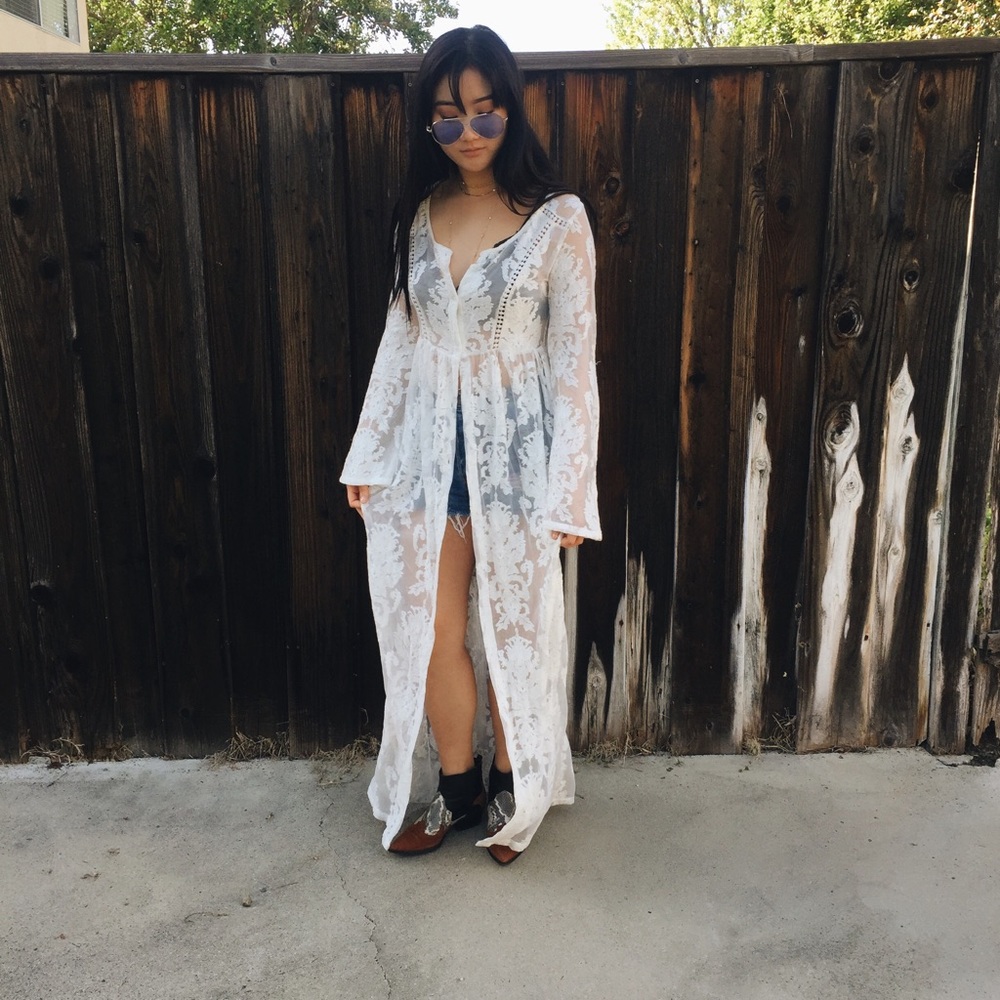 MINKPINK Long-sleeve Maxi Lace Button Up Dress