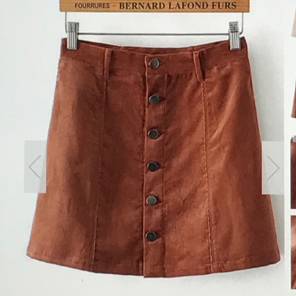 ROMWE Dresses & Skirts - Camel Single Breasted Corduroy Skirt