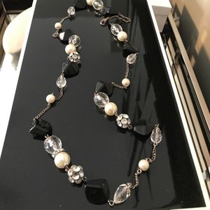 Black stone, jewel, and pearl necklace
