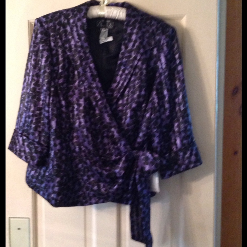 NWT Alex evenings purple and black wrap top 2X