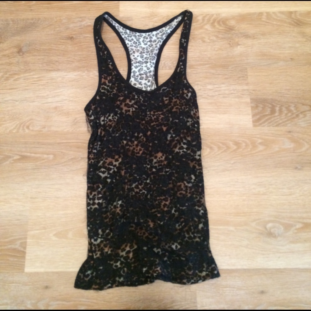 Leopard print lace overlay racerback tank