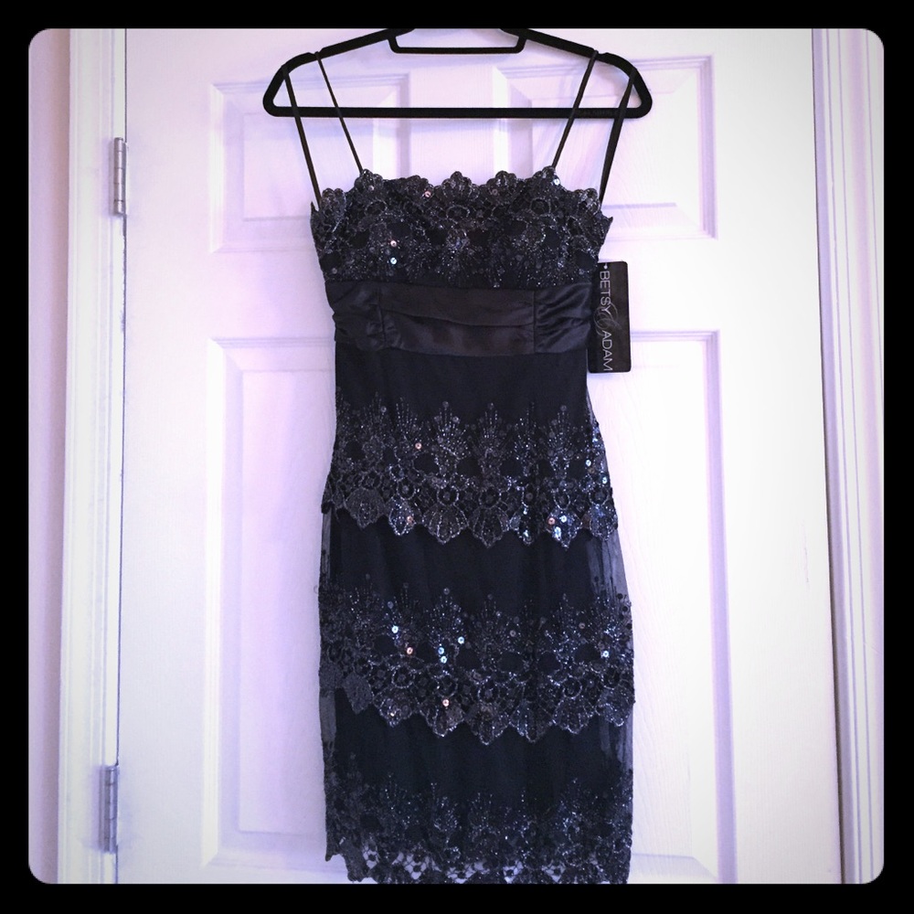 Black Sequin Satin Formal Betsy & Adam Dress-Size6
