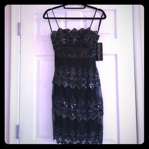 Black Sequin Satin Formal Betsy & Adam Dress-Size6